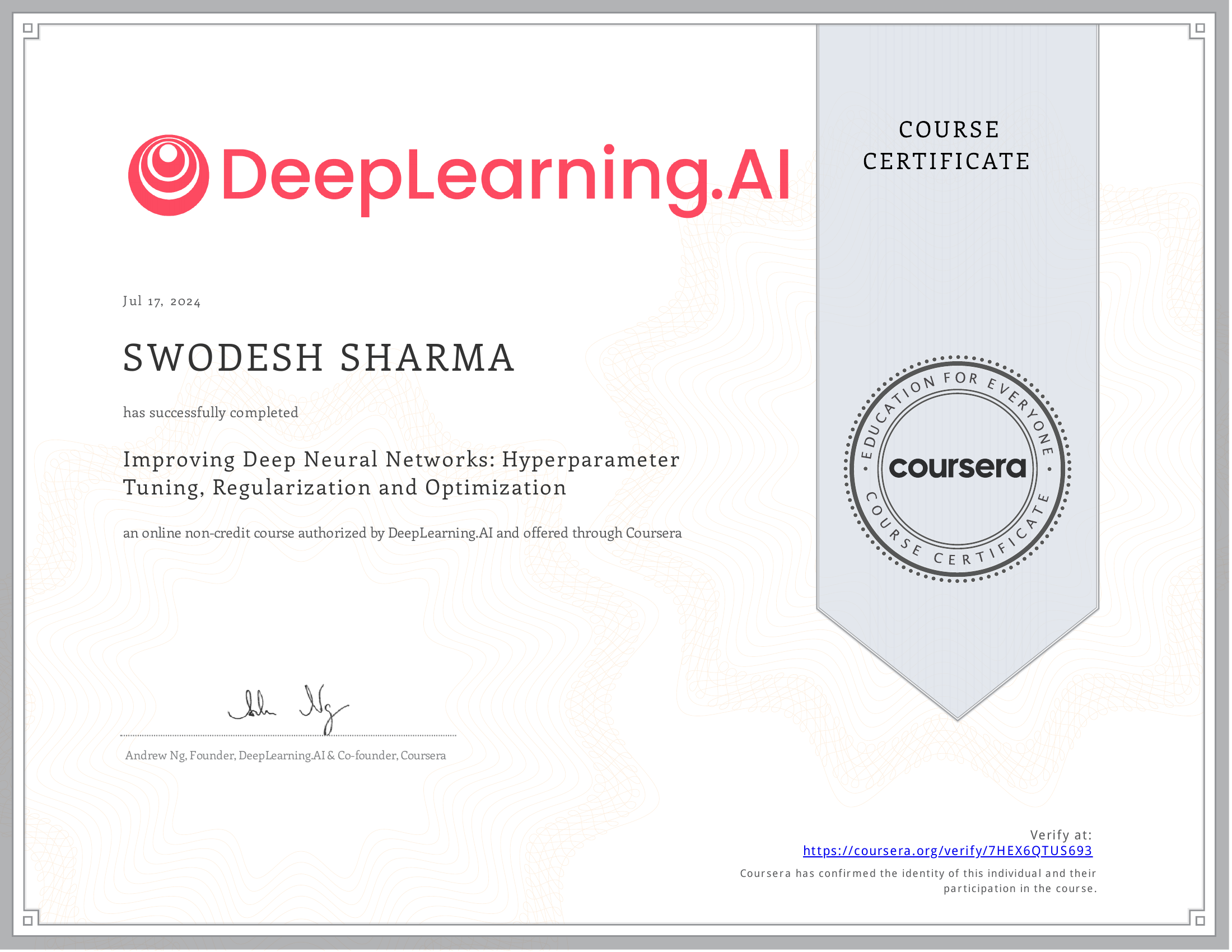 Improving Deep Neural Networks: Hyperparameter Tuning, Regularization and Optimization