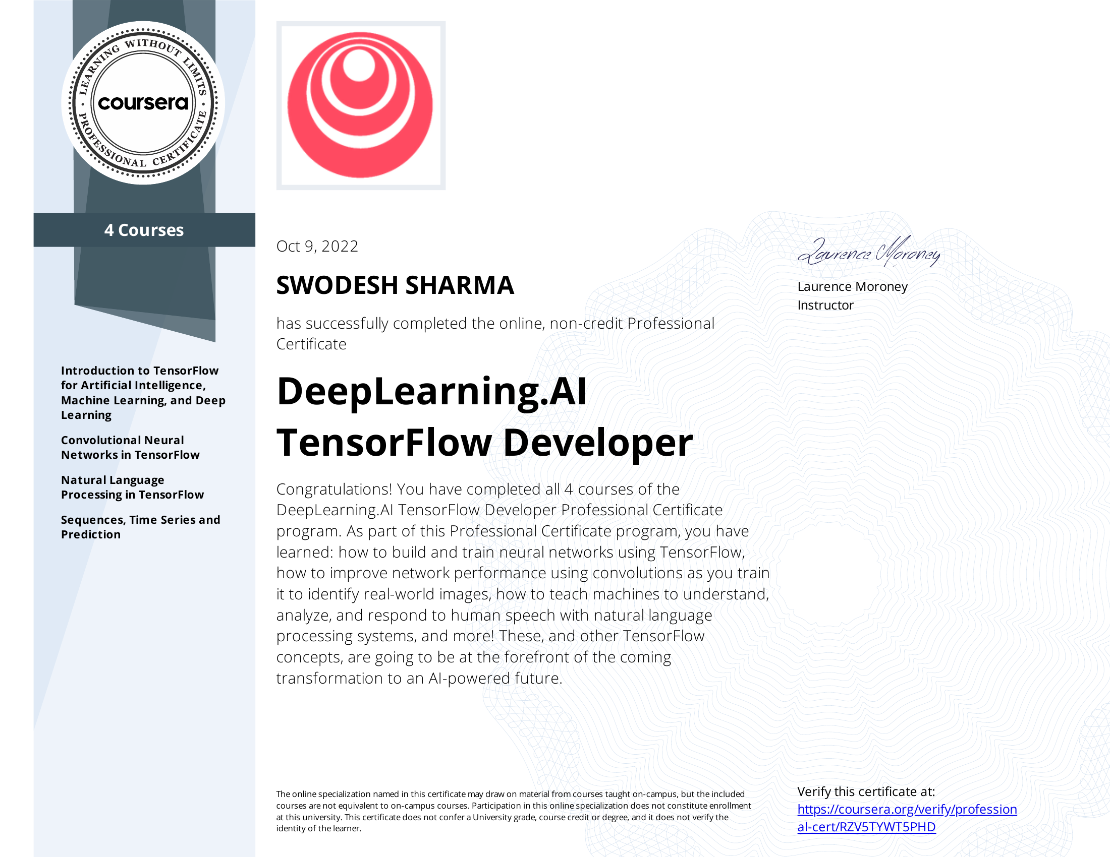 DeepLearning.AI TensorFlow Developer Specialization